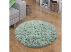 4251393988727 - Kunstfell Fellteppich Imitat Teppich Hochflor Sitzkissen Herzform Rund Fell Form 90 cm Rund Mint-Grün - Paco Home