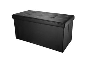 4251399310409 - Sitzbank mit Stauraum 78x38x38 cm in LAVA SCHWARZ - Faltbare Sitzbank und Deckel aus Kunstleder mit Polsterknöpfen - black