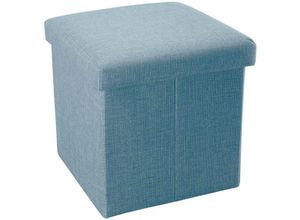 4251399338359 - Faltbarer Sitzhocker 38x38x38 cm in himmel blau - Sitzwürfel mit Stauraum und Deckel aus Stoff in Leinen Optik - blue