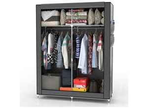 4251399351433 - Stoffschrank Faltschrank Kleiderschrank 108x170x45 cm in asch grau - mit Reißverschluss mit Kleiderstange Fächern und Seitentasche - grey