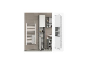 4251421901858 - VICCO Badschrank FYNN Weiß   Grau Beton - Badezimmerschrank Hochschrank Badregal