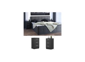 4251421920361 - VICCO Nachtkommode Boxspringbett 2er Set Nachtschrank Nachttisch Kommode schwarz