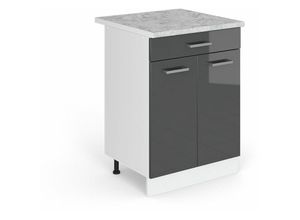 4251421927278 - Schubladenunterschrank R-Line 60 cm Weiß Anthrazit Hochglanz modern 1 Schublade Arbeitsplatte Vicco