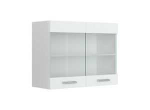 4251421927551 - Glashängeschrank R-Line 80 cm Weiß Weiß Hochglanz modern Vicco