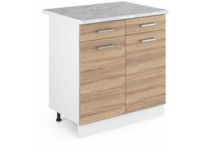 4251421930636 - Schubladenunterschrank R-Line 80 cm Weiß Sonoma modern Arbeitsplatte Vicco