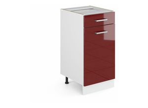 4251421935563 - Schubladenunterschrank R-Line 40 cm Weiß Bordeaux-Rot Hochglanz modern 1 Schublade Vicco