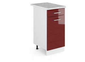 4251421935570 - Schubladenunterschrank R-Line 40 cm Weiß Bordeaux-Rot Hochglanz modern 1 Schublade Arbeitsplatte Vicco