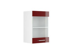 4251421935709 - Glashängeschrank R-Line 40 cm Weiß Bordeaux-Rot Hochglanz modern Vicco