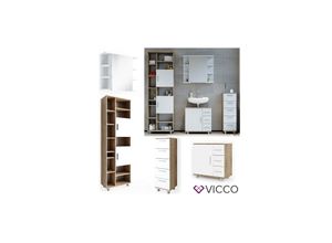 4251421939172 - VICCO Badmöbel Set ILIAS Weiß Eiche Bad Spiegel Kommode Unterschrank Badschrank