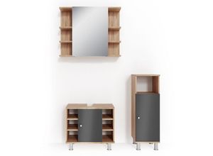 4251421941281 - VICCO Badmöbel Set FYNN Eiche Anthrazit Spiegelschrank Unterschrank Badschrank