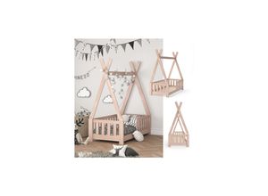 4251421943216 - VITALISPA Kinderbett TIPI Indianer Bett Kinderhaus Holz Hausbett 70x140cm Natur