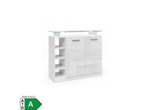 4251421947771 - Kommode Asti 2 Türen Highboard LED Beleuchtung Glasablage Anrichte Schrank