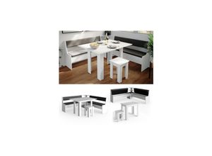 4251421950818 - Eckbankgruppe Roman 180x180 cm Weiß Sitzgruppe mit Hocker und Tisch Vicco