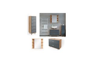 4251421952485 - VICCO Badmöbel Set ILIAS Eiche Anthrazit Spiegel Kommode Unterschrank Badschrank