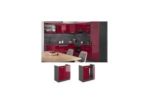 4251421955943 - Spülenunterschrank R-Line 80 cm Anthrazit Bordeaux-Rot Hochglanz modern Vicco