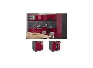 4251421956193 - Schubladenunterschrank R-Line 80 cm Anthrazit Bordeaux-Rot Hochglanz modern Vicco