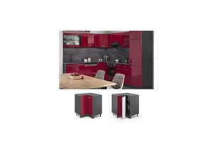 4251421956209 - Eckunterschrank R-Line 82 cm Anthrazit Bordeaux-Rot Hochglanz modern Vicco