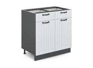 4251421963337 - Schubunterschrank 80 cm FAME Line Küchenschrank Küchenzeile Landhaus Weiß Anthrazit