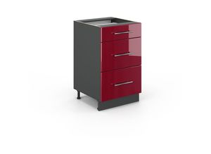 4251421968820 - VICCO Schubunterschrank 50 cm Bordeaux Hochglanz Küchenschrank Hängeschrank Küchenzeile Fame-Line