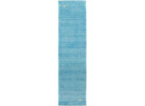 4251469401198 - Läufer MORGENLAND GABBEH ASTERIA Teppiche Gr B L 80 cm x 300 cm 18 mm 1 St blau Teppichläufer Schurwolle Uni Tiermotiv