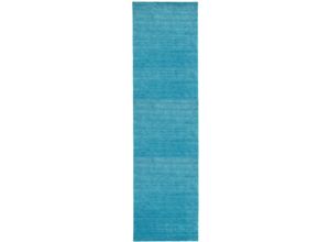 4251469402355 - Läufer MORGENLAND GABBEH FEIN UNI Teppiche Gr B L 80 cm x 300 cm 18 mm 1 St blau (hellblau) Teppichläufer pure Schurwolle Einfarbig Wohnzimmer