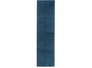 4251469403611 - Läufer MORGENLAND GABBEH FEIN UNI Teppiche Gr B L 80 cm x 300 cm 18 mm 1 St blau Teppichläufer pure Schurwolle Einfarbig Wohnzimmer