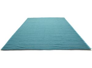 4251469404885 - Wollteppich MORGENLAND KELIM FANCY UNI Teppiche Gr B L 200 cm x 300 cm 7 mm 1 St blau (türkis) Schurwollteppiche reine Wolle Wendbar Einfarbig Uni Wohnzimmer