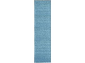 4251469406520 - Läufer MORGENLAND GABBEH FEIN UNI Teppiche Gr B L 80 cm x 300 cm 18 mm 1 St blau (türkis) Teppichläufer pure Schurwolle Einfarbig Wohnzimmer