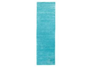 4251469408319 - Wollteppich MORGENLAND Loribaft Teppich handgewebt türkis Teppiche Gr B L 80 cm x 200 cm 8 mm 16 m² 1 St blau (türkis) Schurwollteppiche Kurzflor