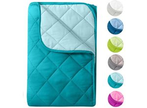 4251474100949 - Wometo - Microfaser Sommer Steppbett im Wende-Design 135x200 – OekoTex türkis und helltürkis kochfest 95° Leichtsteppbett für Camping und heiße Tage