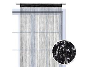 4251474126871 - Faden-Vorhang Glitzer-Vorhang 90x245 cm - schwarz-silber glänzender Deko Schal transparent halbtransparent Weihnachten - schwarz - Wometo