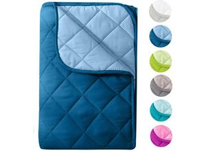 4251474128936 - Wometo - Microfaser Sommer Steppbett im Wende-Design 135x200 – OekoTex dunkelblau und blau kochfest 95° Leichtsteppbett für Camping und heiße Tage i