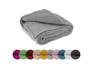 4251474129988 - Kuscheldecke Strick OekoTex 140x190 cm grau - warme weiche Strickdecke mit edlem und schlichten Strickmuster - grau - Wometo