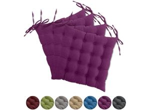 4251474132124 - Wometo - 4er Set Sitzkissen Stuhl OekoTex 40x40 cm - beere violett Sitzauflage Auflage Polster Stuhlkissen Sitzpolster mit Bändern - lila