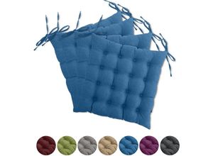 4251474132148 - WOMETO 4er Set Sitzkissen Stuhl OekoTex 40x40 cm - türkis blau Sitzauflage Auflage Polster Stuhlkissen Sitzpolster mit Bändern - türkis