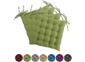 4251474132155 - Wometo - 4er Set Sitzkissen Stuhl OekoTex 40x40 cm - grün grasgrün Sitzauflage Auflage Polster Stuhlkissen Sitzpolster mit Bändern - grün