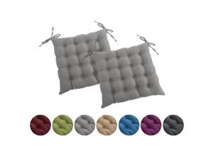 4251474132193 - Wometo - 2er Set Sitzkissen Stuhl OekoTex 40x40 cm - grau Sitzauflage Auflage Polster Stuhlkissen Sitzpolster mit Bändern - grau