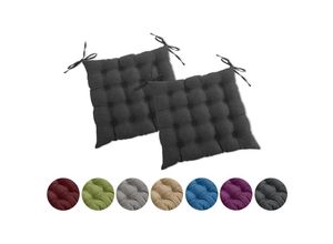 4251474132209 - Wometo - 2er Set Sitzkissen Stuhl OekoTex 40x40 cm - dunkelgrau Sitzauflage Auflage Polster Stuhlkissen Sitzpolster mit Bändern - dunkelgrau