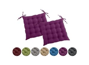 4251474132216 - Wometo - 2er Set Sitzkissen Stuhl OekoTex 40x40 cm - beere violett Sitzauflage Auflage Polster Stuhlkissen Sitzpolster mit Bändern - lila