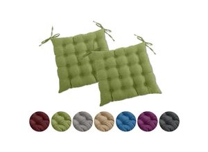 4251474132247 - Wometo - 2er Set Sitzkissen Stuhl OekoTex 40x40 cm - grün grasgrün Sitzauflage Auflage Polster Stuhlkissen Sitzpolster mit Bändern - grün