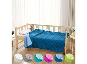 4251474132759 - Kinder Microfaser Steppbett im Wende-Design 135x200 – OekoTex dunkelblau und blau kochfest 95° Leichtsteppbett Krabbeldecke i ohne Bezug verwendbar i