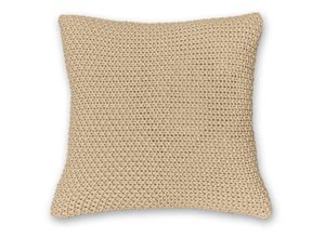 4251474134173 - Kissenbezug Strick 45x45 cm beige - Reißverschluss OekoTex Dekokissen warme weiche Kissenhülle mit edlem und schlichtem Strickmuster - beige - Wometo