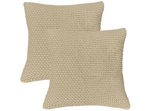 4251474134340 - Wometo - 2er Set Kissenbezüge Strick 45x45 cm beige - Reißverschluss OekoTex Dekokissen warme weiche Kissenhülle mit edlem und schlichtem Strickmuster