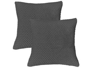 4251474134364 - 2er Set Kissenbezüge Strick 45x45 cm dunkelgrau - Reißverschluss OekoTex Dekokissen warme weiche Kissenhülle mit edlem und schlichtem Strickmuster