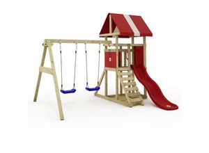 4251511890628 - Spielturm DinkyHouse mit Schaukel & Rutsche Baumhaus mit Sandkasten Kletterleiter & Spiel-Zubehör - rot - 1 - Wickey