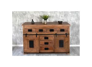 4251517488607 - Sideboard Kommode Akazienholz massiv nussbaumfarben 150 x 90 x 45 cm LIBRO