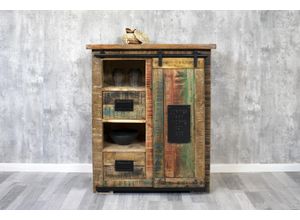 4251517489017 - Sideboard Kommode mit Holzrolltür Mango massiv vielfarbig 74 x 90 x 36 cm LIBRO