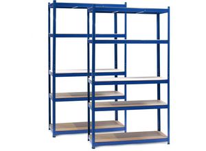 4251548155455 - Wiltec - Set 2x Schwerlastregal 100x60x200cm 200kg Ebene Steckregal blau Lastenregal mit 5 Ablagen Werkstattregal