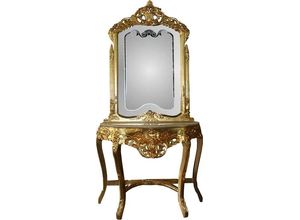 4251549331988 - Barock Spiegelkonsole Gold mit Marmorplatte und mit schÃ¶nen Barock Verzierungen auf dem Spiegelglas Mod6 - Antik Look