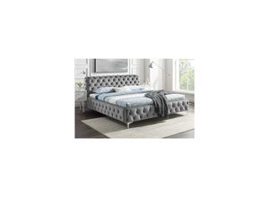 4251561904603 - riess-ambiente Doppelbett MODERN BAROCK - 160x200cm grau Samt Chesterfield